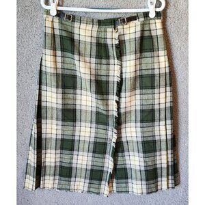 O’Neil Of Dublin Womens 100% Pure Wool Pleated Skirt Kilt White/Green Plaid 10